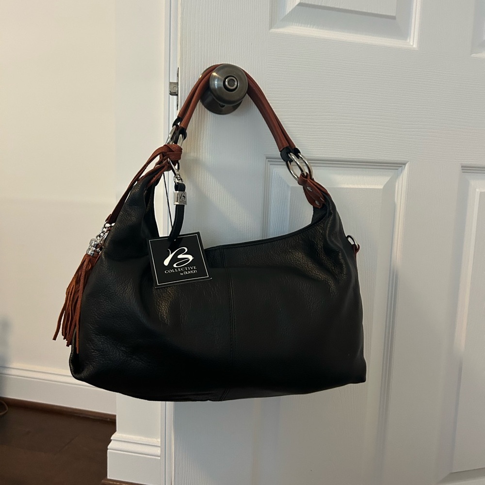 Black Leather mid size Shoulder Bag